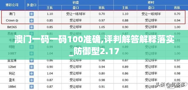 澳门一码一码100准确,评判解答解释落实_防御型2.17