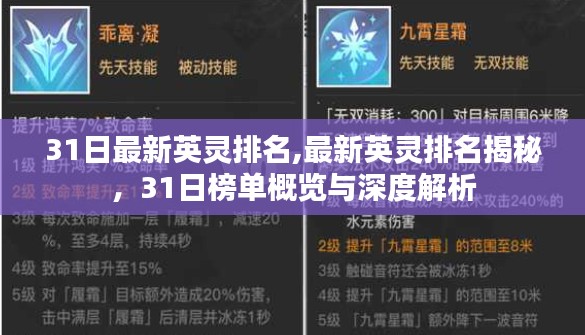 最新英灵排名揭秘与深度解析，31日榜单概览