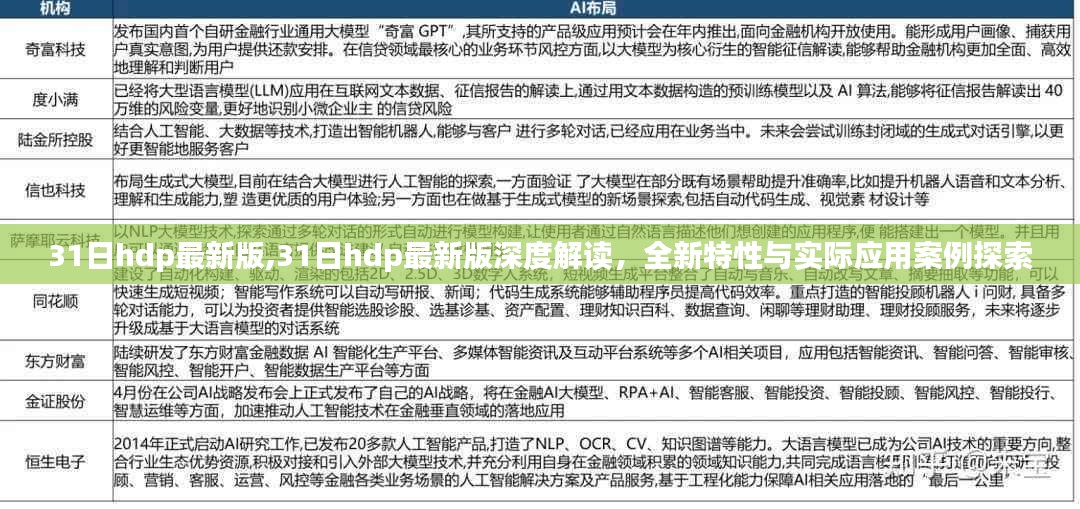 31日hdp最新版解读，全新特性与实际应用案例探索