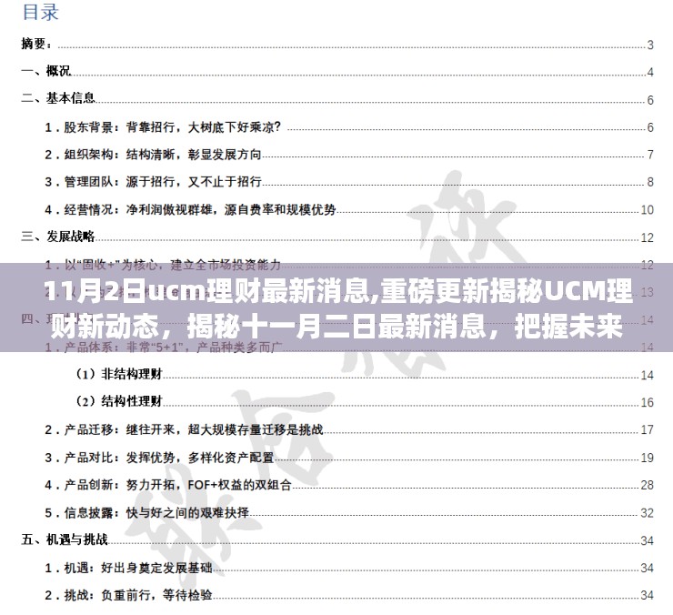 揭秘UCM理财最新动态，把握未来财富增值机遇的十一月二日重磅更新消息！