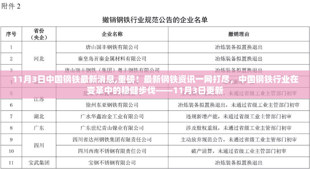 中国钢铁行业变革稳健步伐，最新资讯一网打尽（11月3日更新）