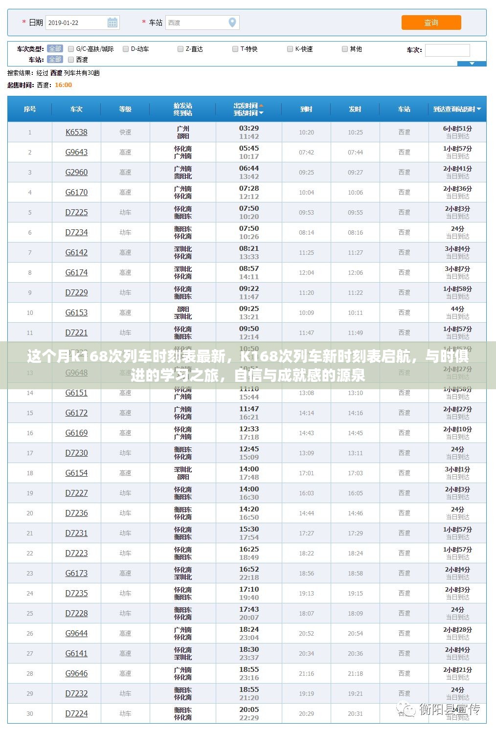 K168次列车新时刻表启航，与时俱进的学习之旅，塑造自信与成就感的源泉