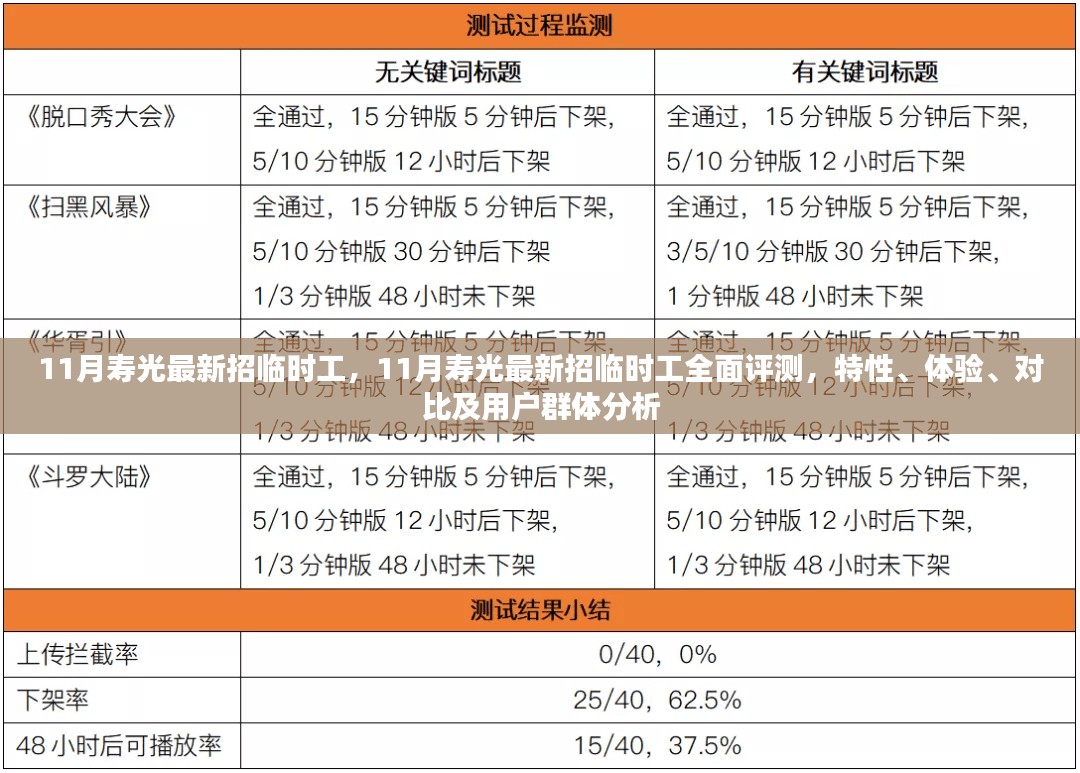 11月寿光最新临时工招聘全面解析，特性、体验、对比及用户群体分析