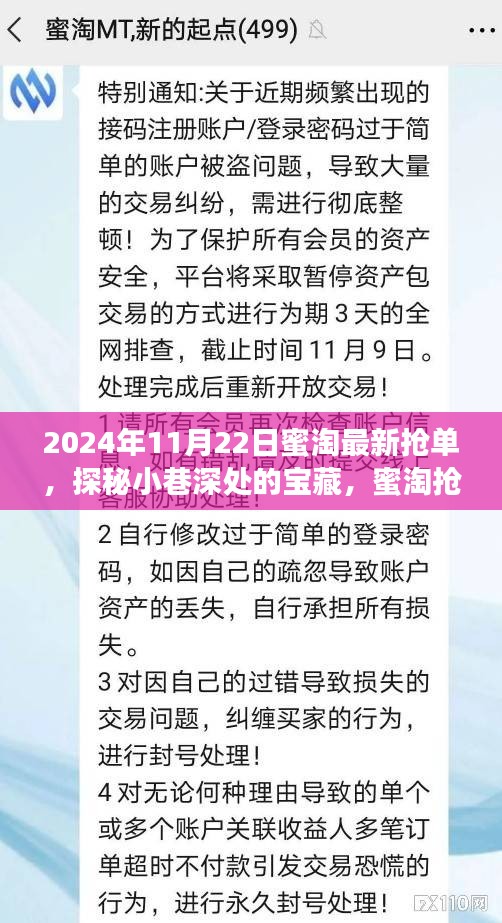 探秘小巷深处的宝藏，蜜淘抢单记的独特风味美食之旅（2024年11月22日最新抢单）