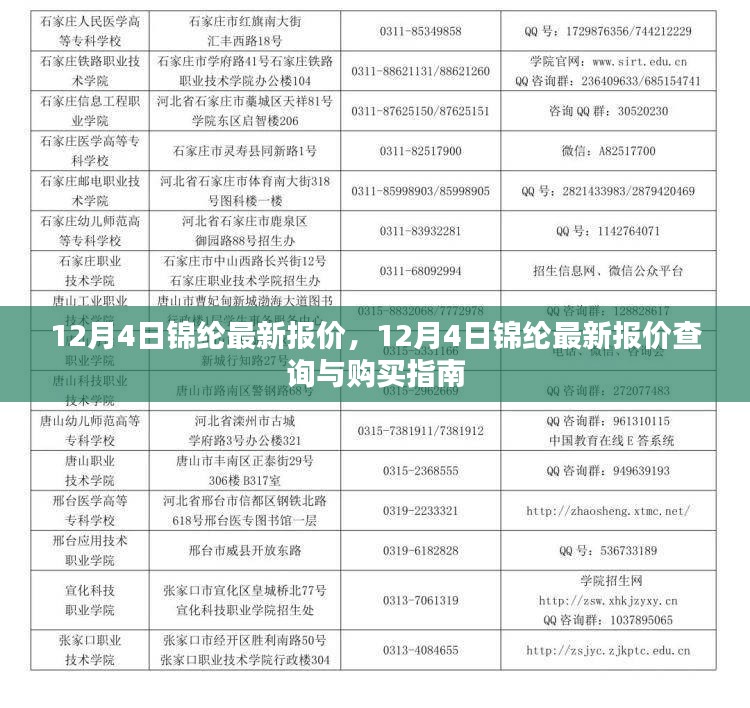 12月4日锦纶最新报价，全面了解价格，查询与购买指南