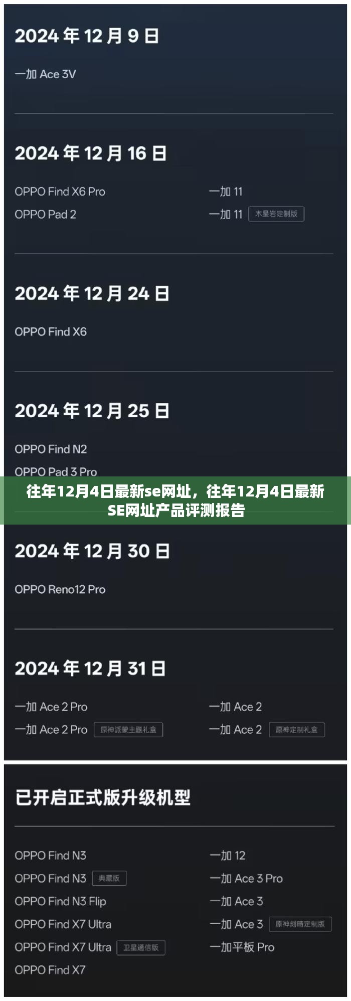 往年12月4日最新SE网址产品评测报告概览