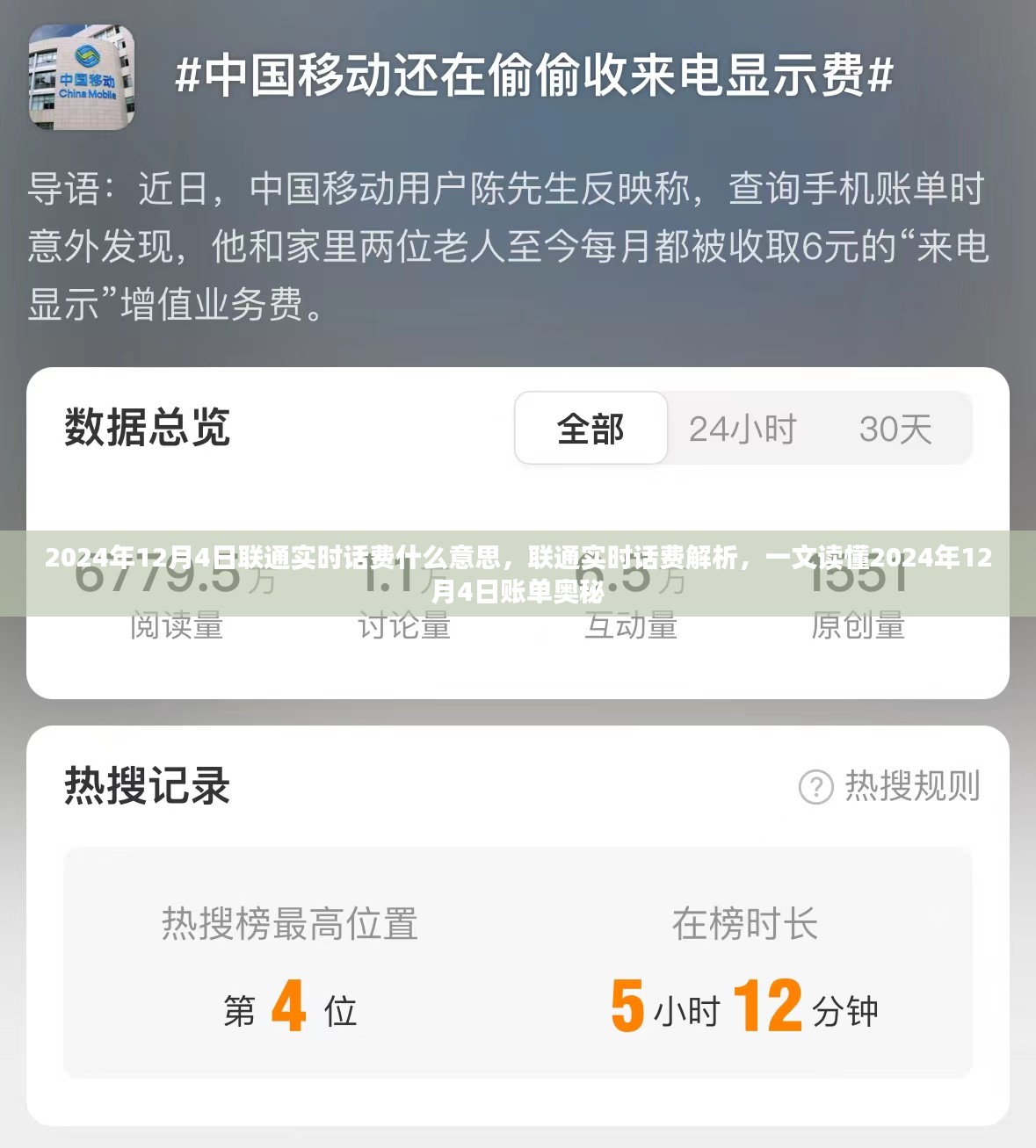 联通实时话费解析，一文读懂账单奥秘，洞悉2024年12月4日费用明细