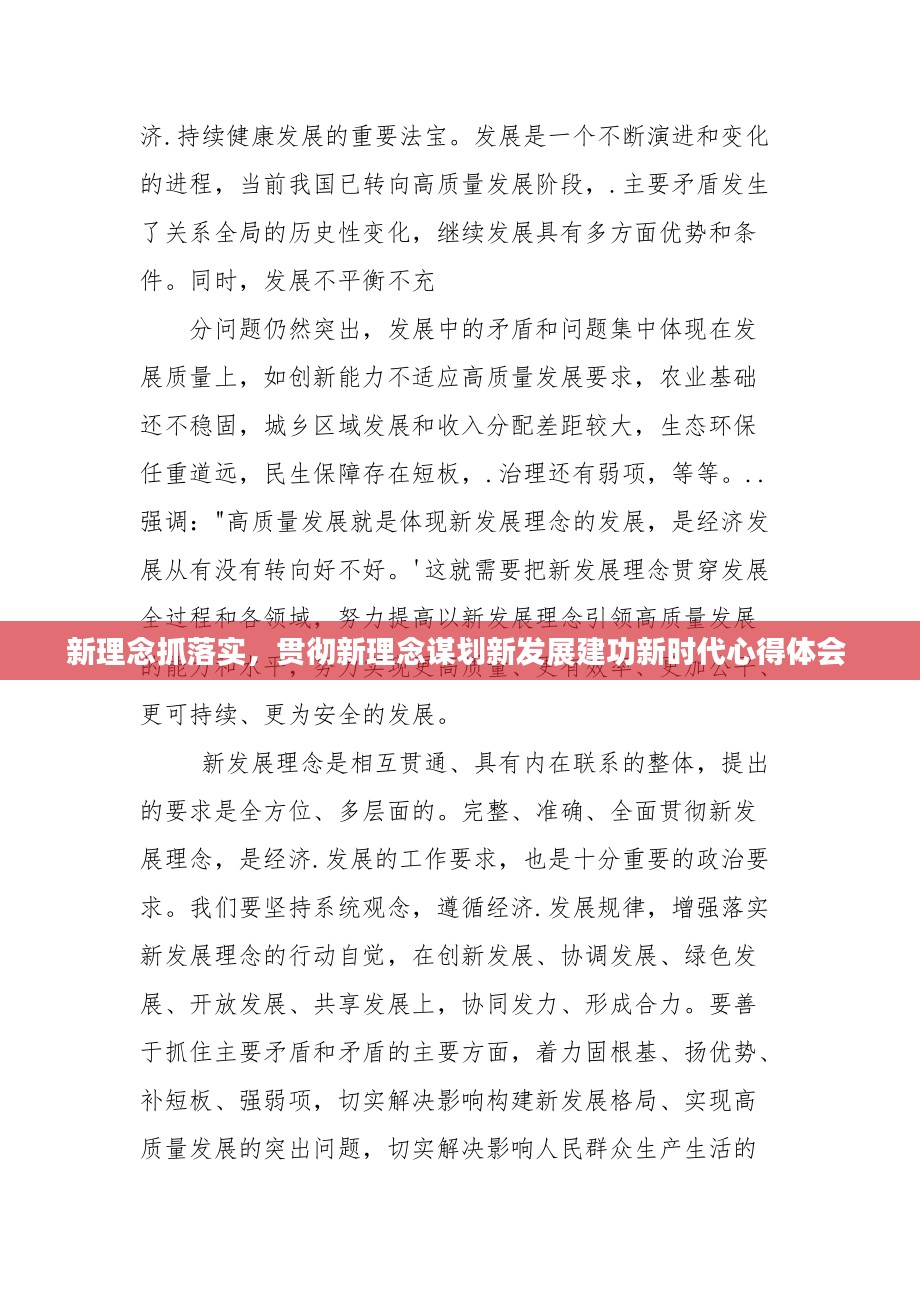 新理念抓落实，贯彻新理念谋划新发展建功新时代心得体会 