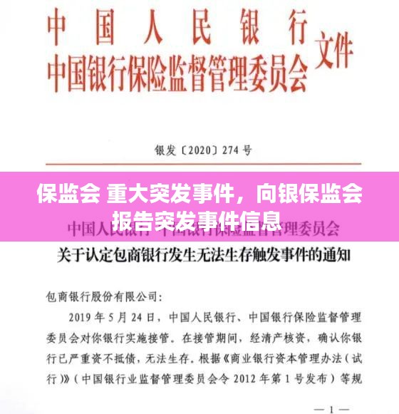 保监会 重大突发事件，向银保监会报告突发事件信息 