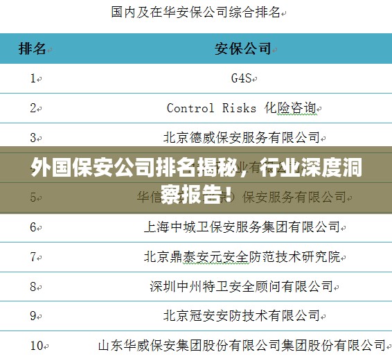 外国保安公司排名揭秘，行业深度洞察报告！