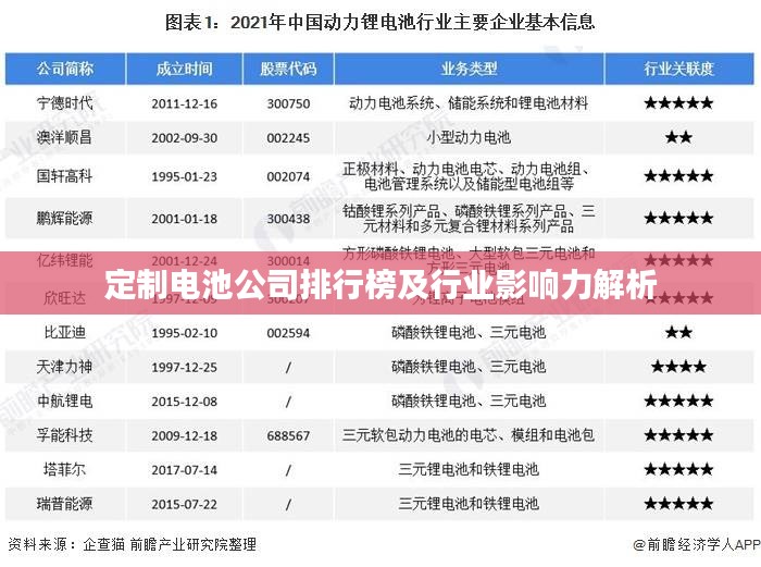 定制电池公司排行榜及行业影响力解析