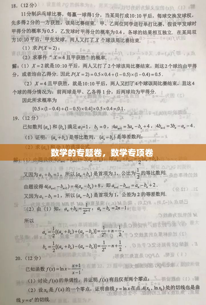 数学的专题卷，数学专项卷 