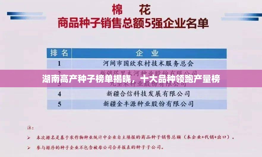 湖南高产种子榜单揭晓，十大品种领跑产量榜