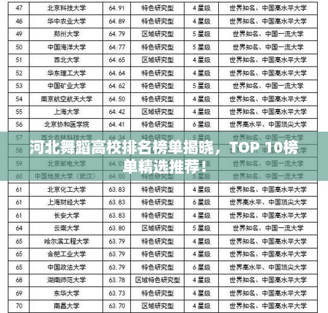 河北舞蹈高校排名榜单揭晓，TOP 10榜单精选推荐！